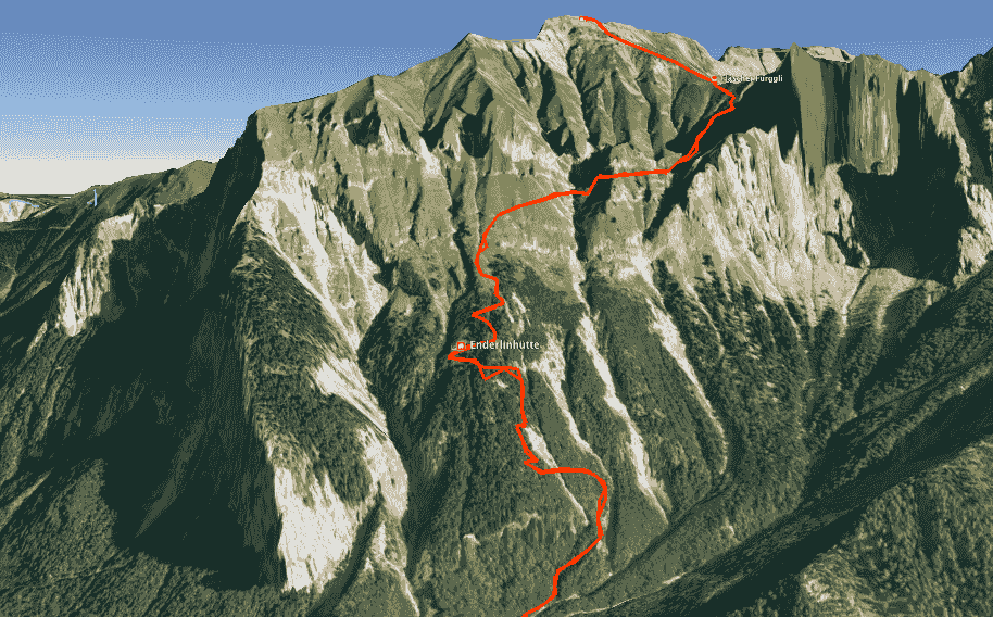 GPS-Route zum Falknis auf GoogleEarth