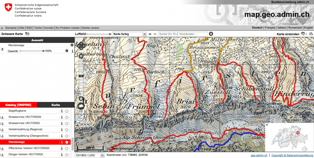 Auf map.geo.admin.ch lassen sich auch die Wanderwege einblenden