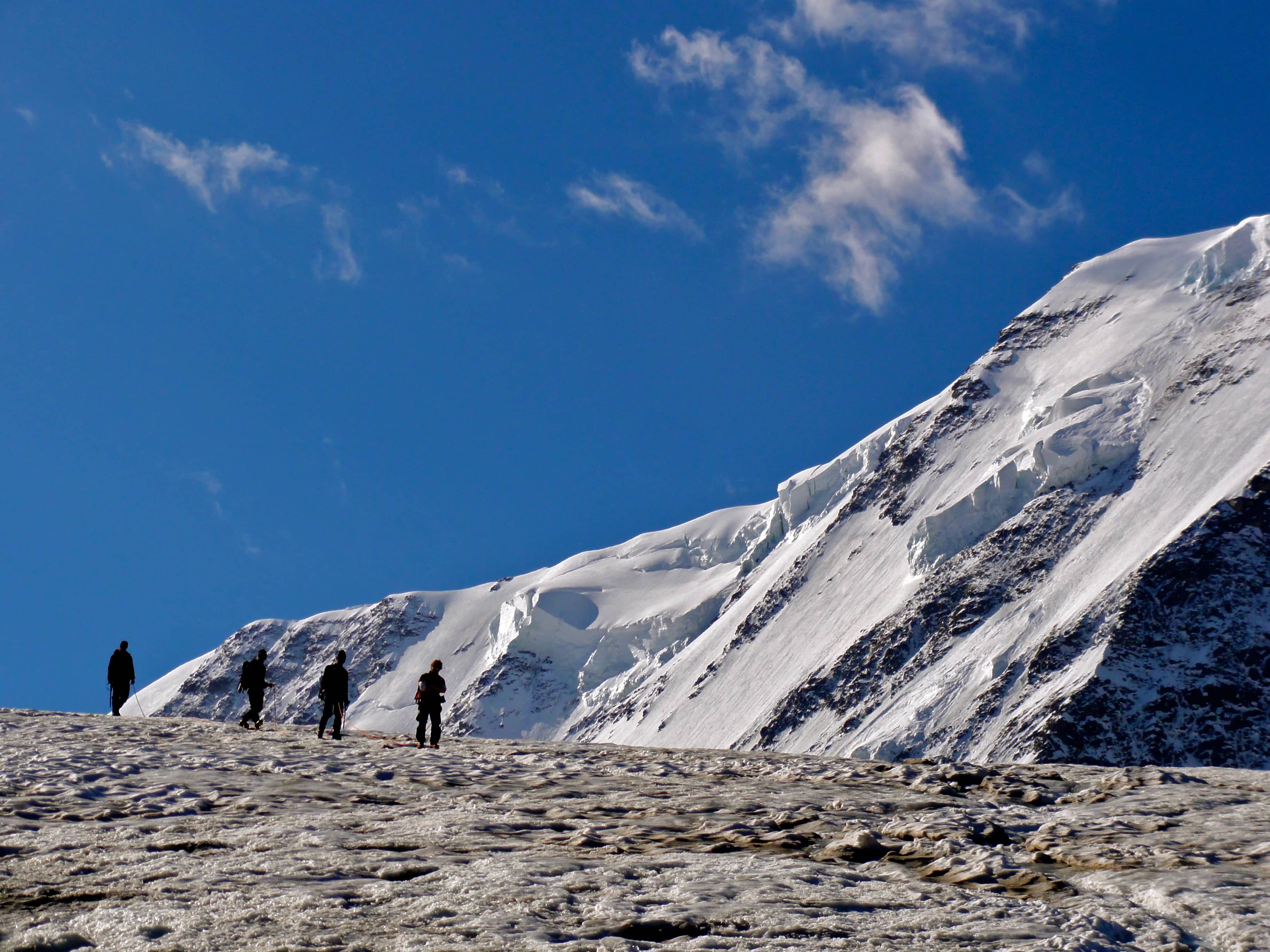 Eine Seilschaft vor dem Eisriesen Liskamm